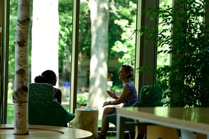 Student and faculty mentor in Knowlton Cafe