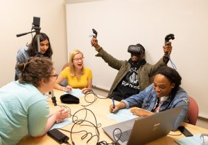 Students reacting to virtual reality