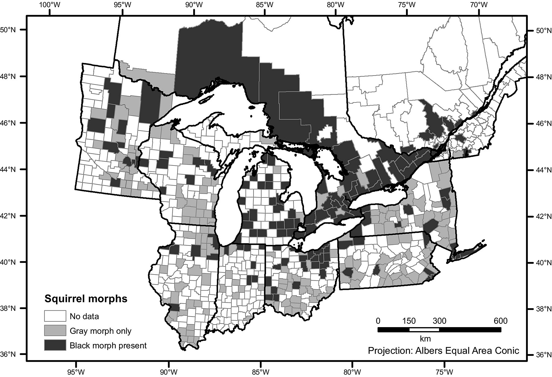 Black Squirrels Distribution Map