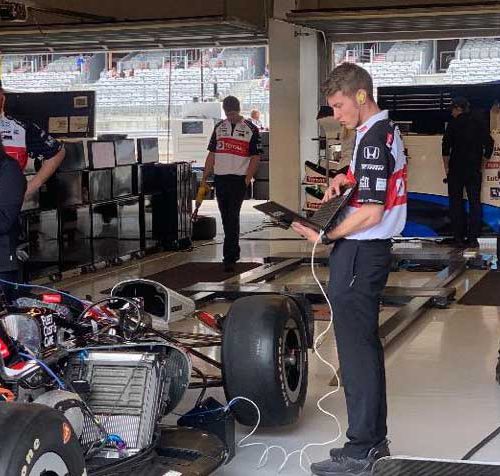 Collin Hendershot '18 analyzed data from Graham Rahal's car before the race.