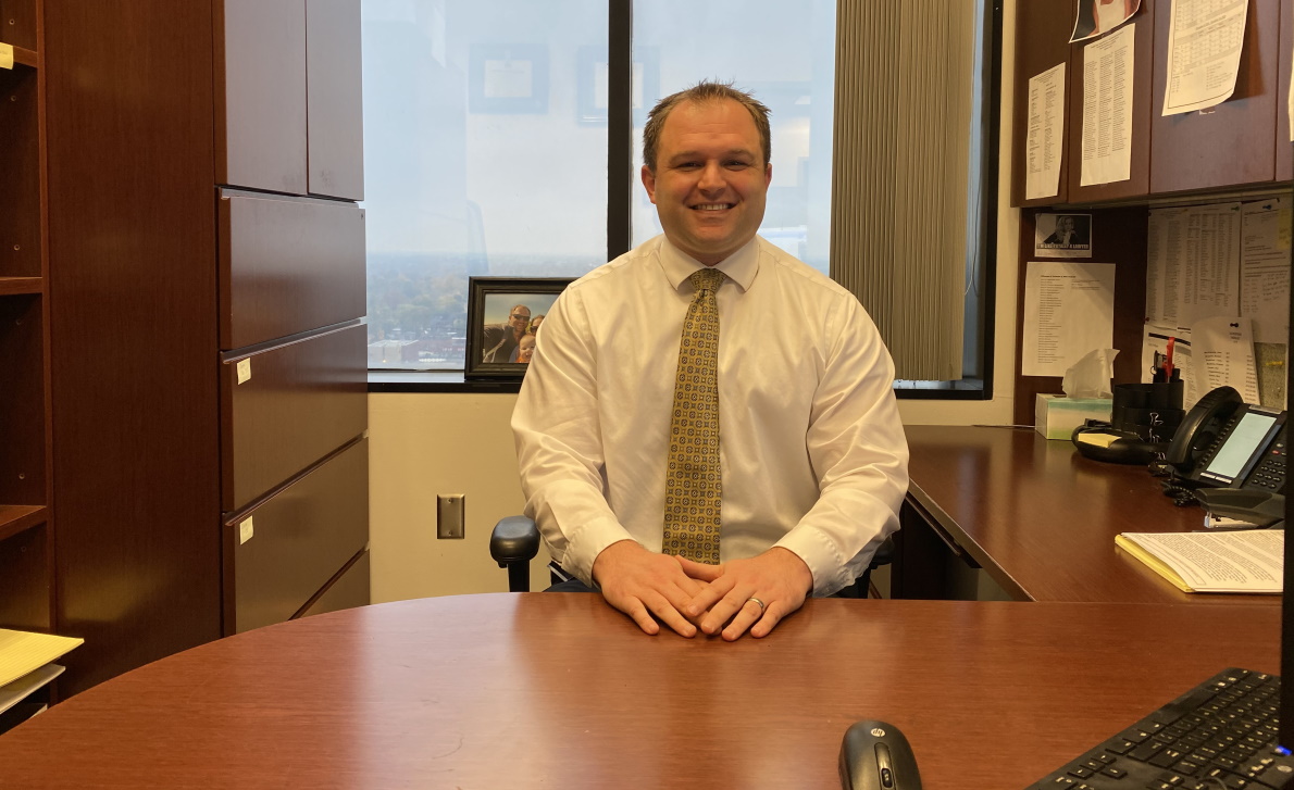 Steve Schott '07 in his Franklin County office where he works as a prosecutor in the gang unit