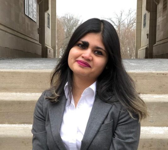 Vedica Jha '18 at the Kauke Arch in 2019