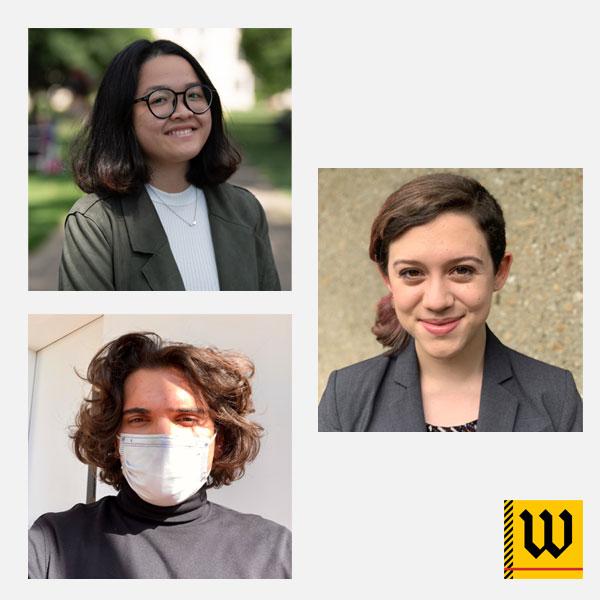 headshots of three students from The College of Wooster
