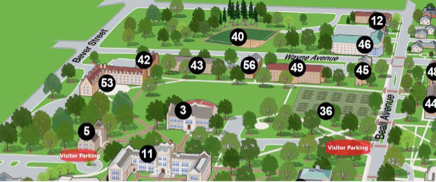 image of campus map showing visitor parking areas for the College of Wooster Art Museum