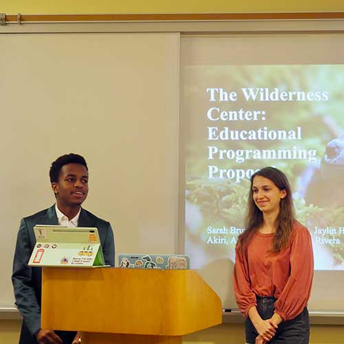 Iván Akiri ’22 and Sarah Brunot ’22 present their data and insights to The Wilderness Center.