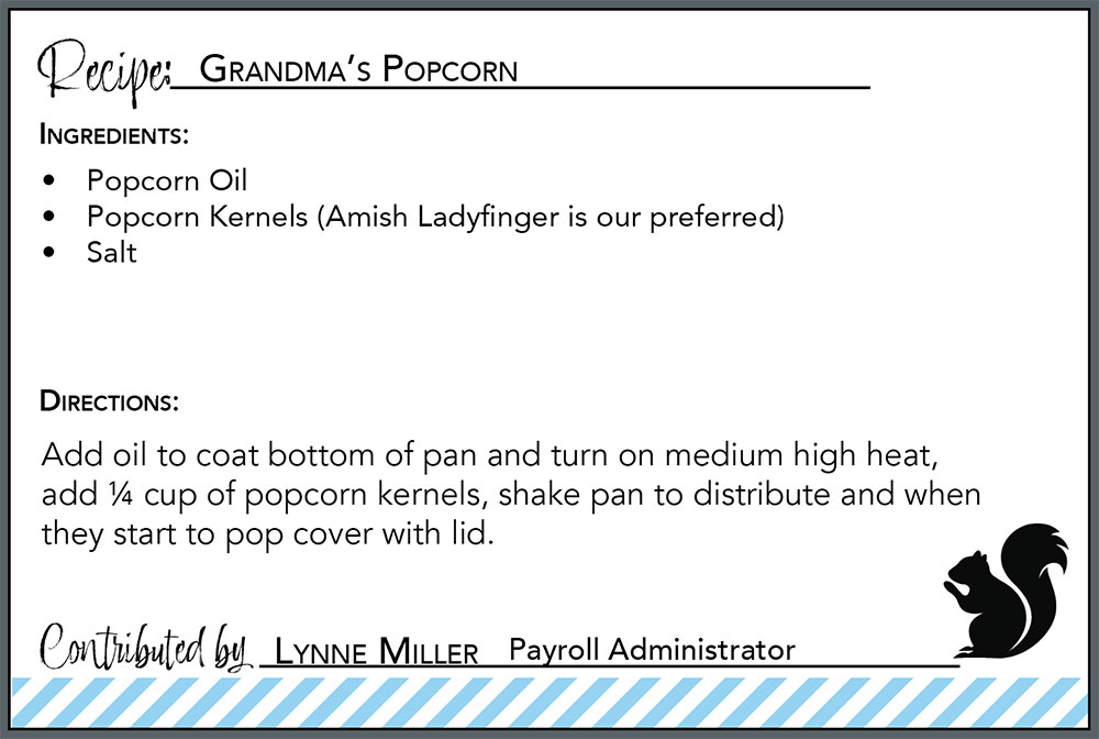Grandma's Popcorn recipe card