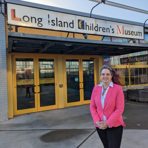 Floreska stands outside the Long Island Children’s Museum.
