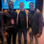 At the Sloan Sports Analytics Conference Hackathon, Fungai Jani '24 (right) connected with Jesse Marsch, a longtime soccer coach in Major League Soccer and Premier League, and Femi Adeniran (left), a student from Oklahoma University.