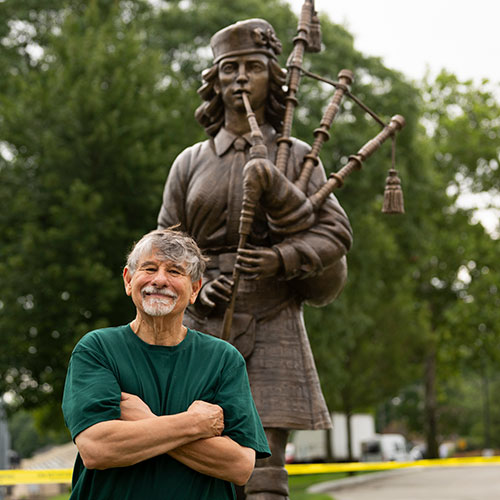 R. Wayne Randolph '69 and The Piper sculpture