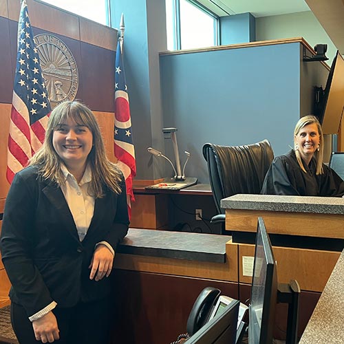 Danielle Libby '26 and Judge Lisa Coates at the Stow Municipal Court.