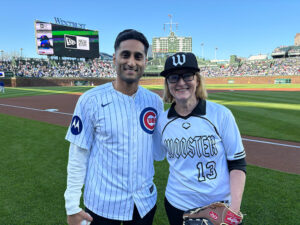 McCall met Shams Charania, sports reporter for ESPN, who also threw an opening pitch at Sunday’s game.