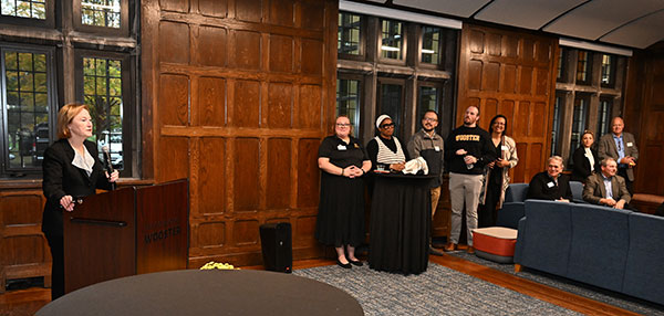 President McCall spoke at the ceremony about the Elisha P. Douglass, class of 1877, the building's initial donor.